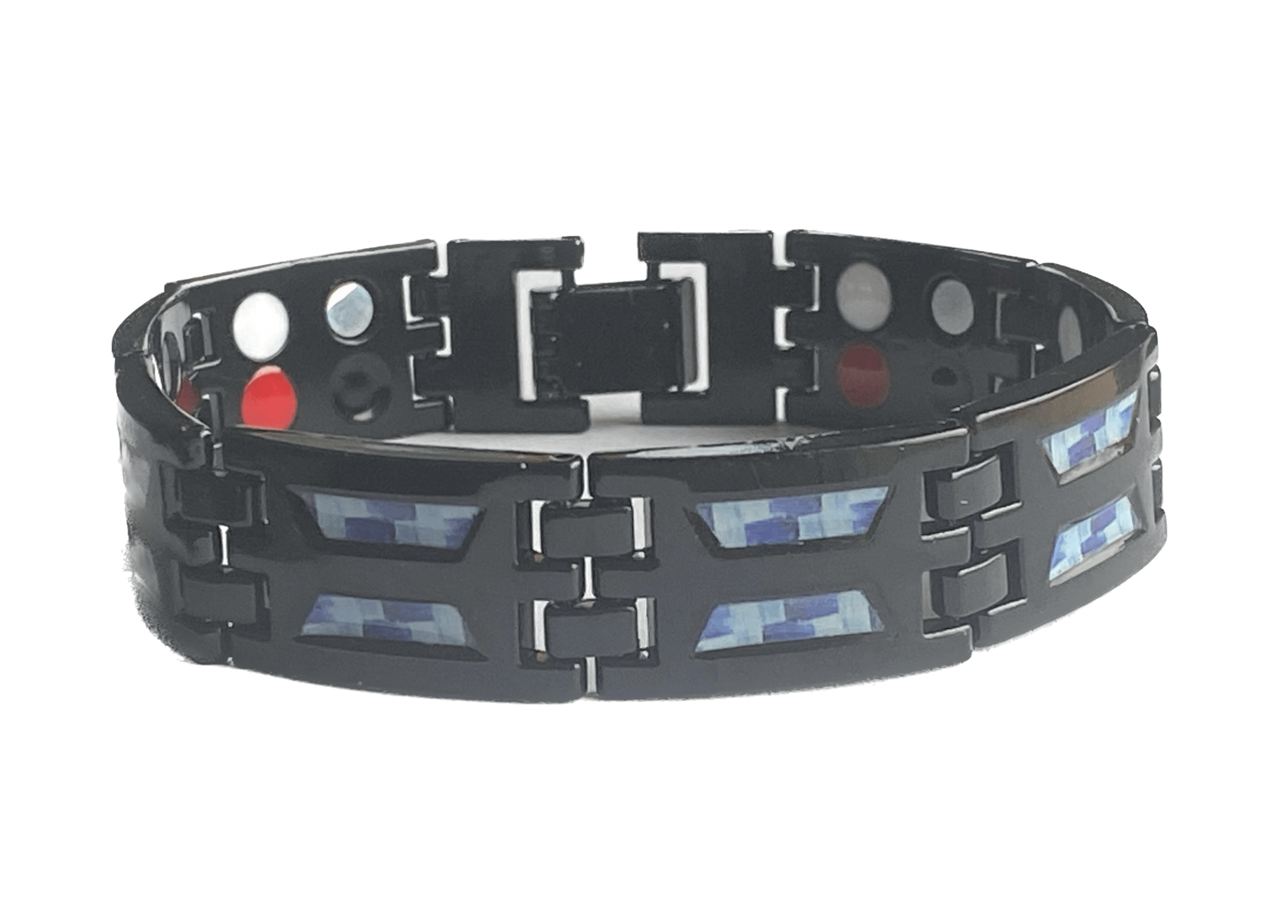 Mustasini leveä ranneke Magneettiranneke Titanium Musta sinikuvioitu 8 magneetilla