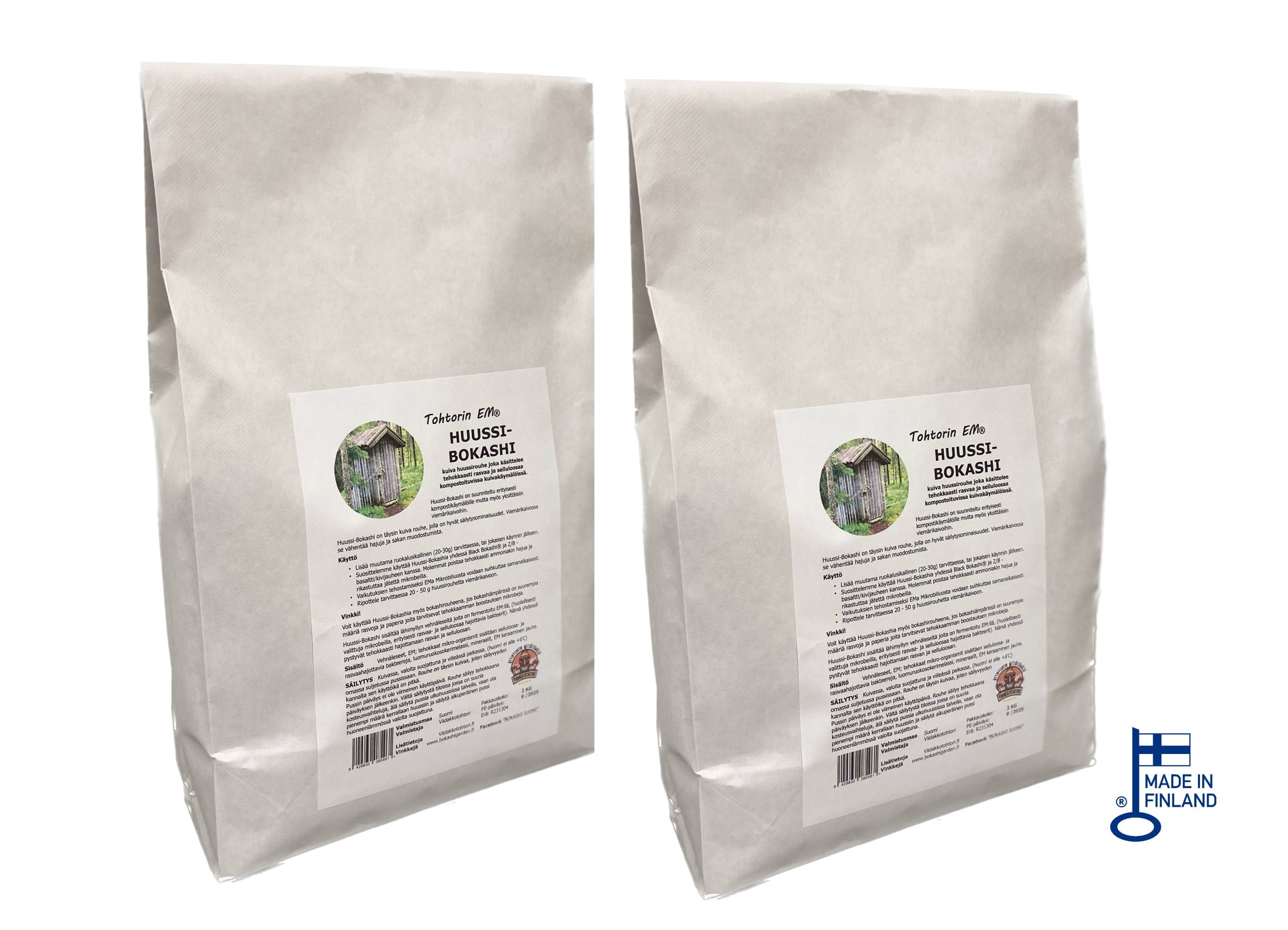 Huussibokashi valkoinen 2kg kertaa kaksi Huussi-Bokashi Tohtorin EM® 2kg - 2 pussia huussirouhetta
